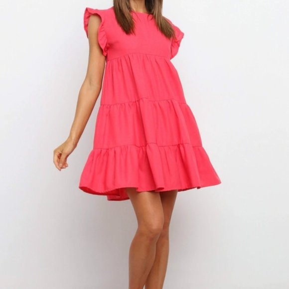 Petal & Pup Dresses & Skirts - Petal & Pup Coral Amarah Ruffle Tiered Flowy Mini Swing Dress, women's